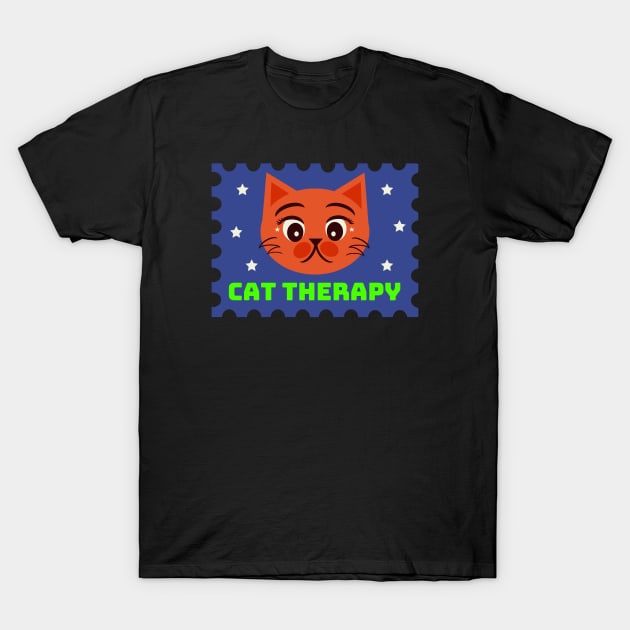 Cat Therapy Postal Stamp T-Shirt by aaalou